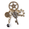 Briannaª dangling charm - Steampunk theme, with gear, key, eveil eye bead, and other charms